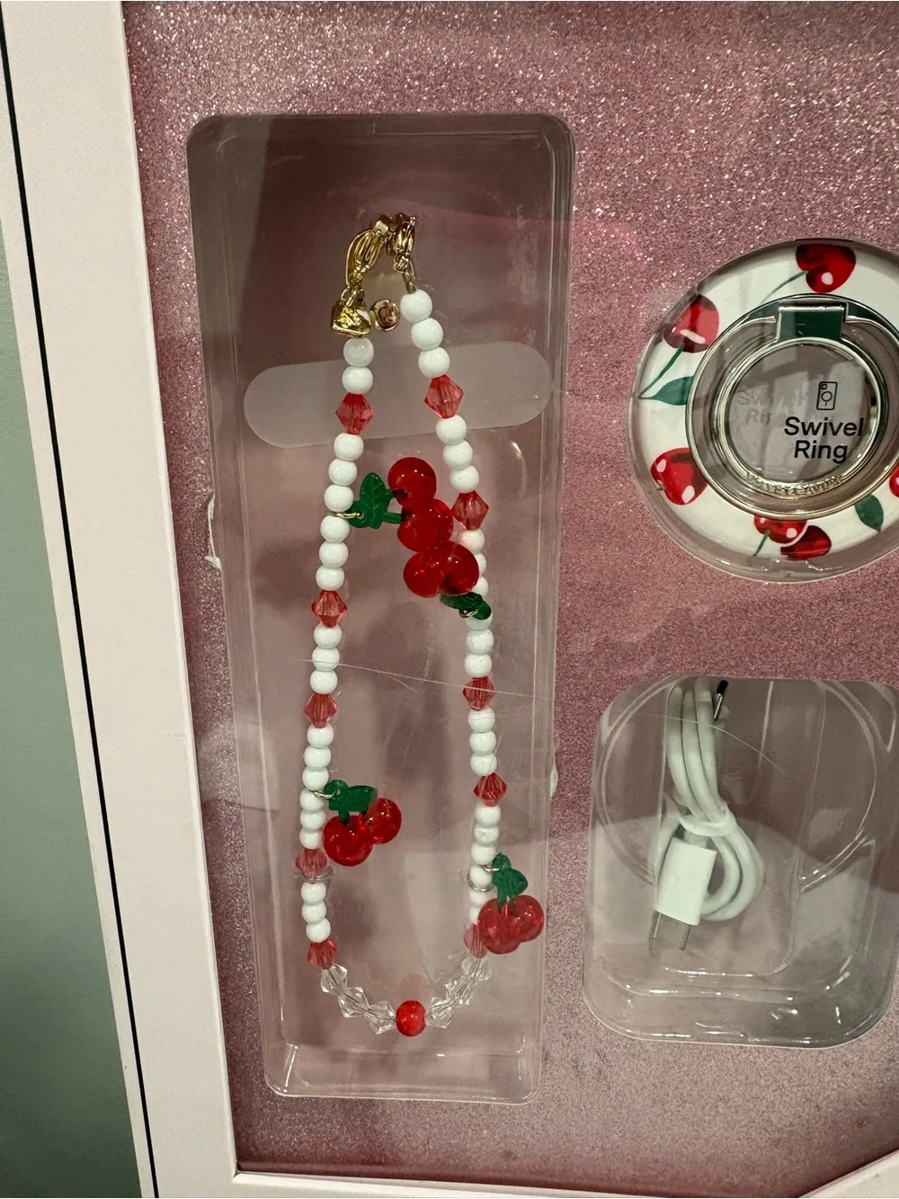 NEW in box Velvet Caviar Cherry Phone Accessory Set - White & Red